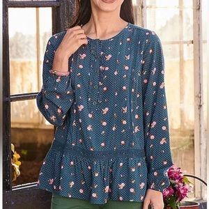 Matilda Jane Clothing Blue & Pink Floral Dot Button-Front Top Size: L‎